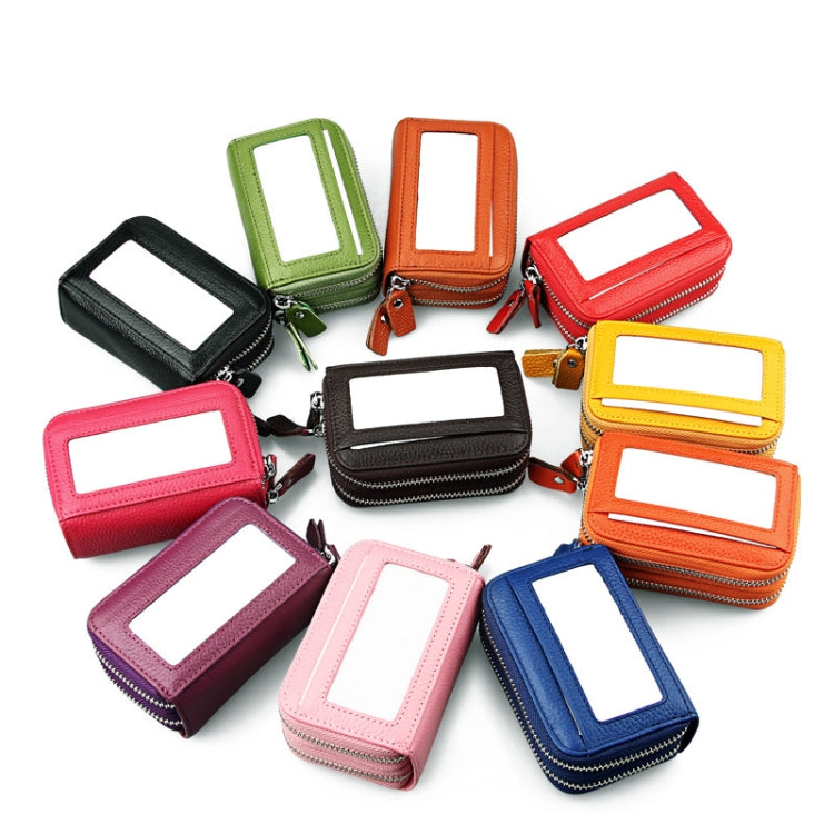 Genuine Cowhide Leather Dual Layer Solid Color Zipper Card Holder Wallet RFID Blocking Coin Purse Card Bag Protective Case with 11 Card Slots & Coin Position, Size: 11*7.5*4.5cm(Coffee) by bashfashion