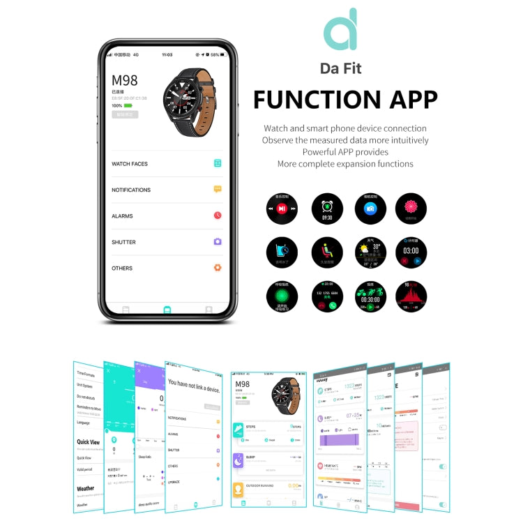 M98 1.28 inch IPS Color Screen IP67 Waterproof Smart Watch, Support Sleep Monitor / Heart Rate Monitor / Bluetooth Call, Style:Leather Strap(Black) by bashfashion