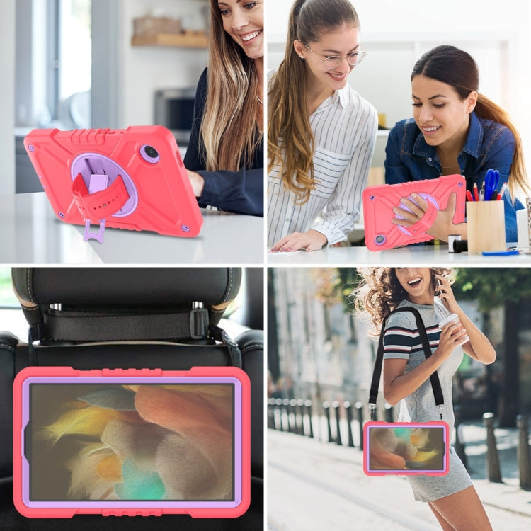 For Samsung Galaxy Tab A11 / A9 X Rotation PC Hybrid Silicone Tablet Case with Strap(Red Purple) by bashfashion