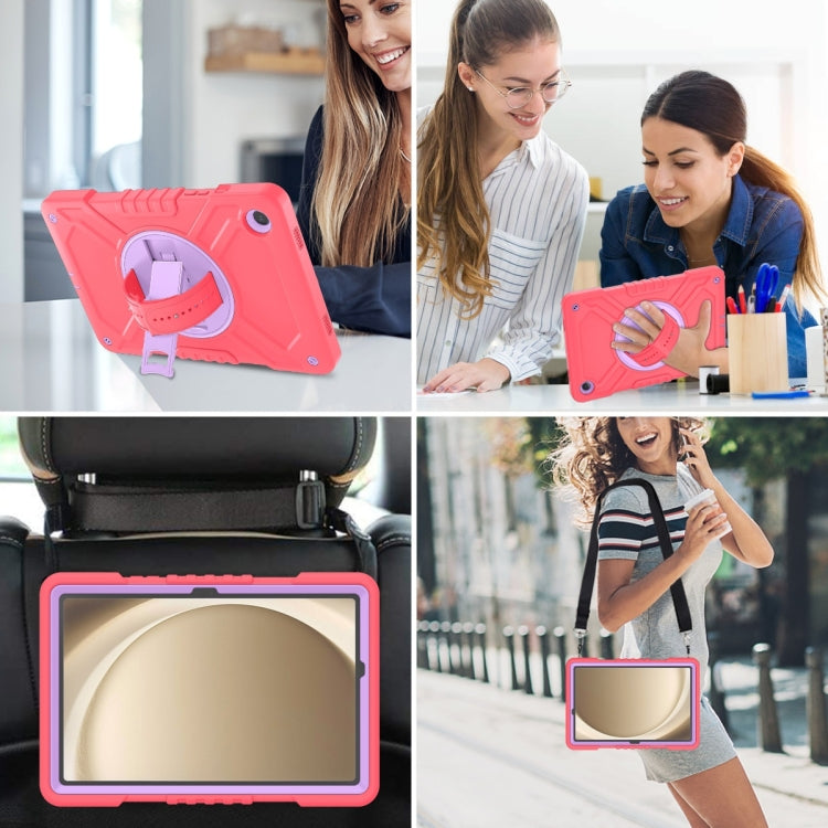 For Samsung Galaxy Tab A11+ / A9+ X Rotation PC Hybrid Silicone Tablet Case with Strap(Purple Cyan) by bashfashion