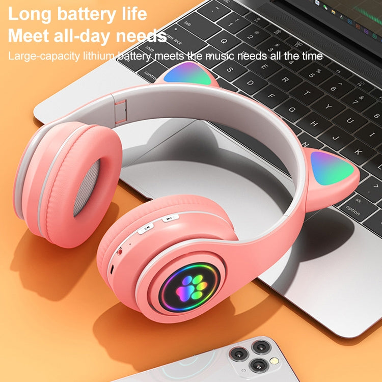 B39 Cat Ear Design LED Gradient Light Wireless Bluetooth Headset(White) by bashfashion