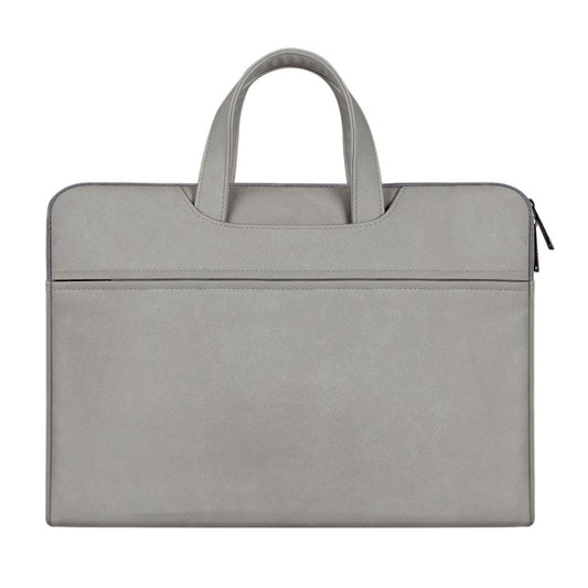 ST06 Waterproof PU Leather Zipper Hidden Portable Strap One-shoulder Handbag for 14.1 inch Laptops, with Suitcase Belt (Light Grey) by bashfashion