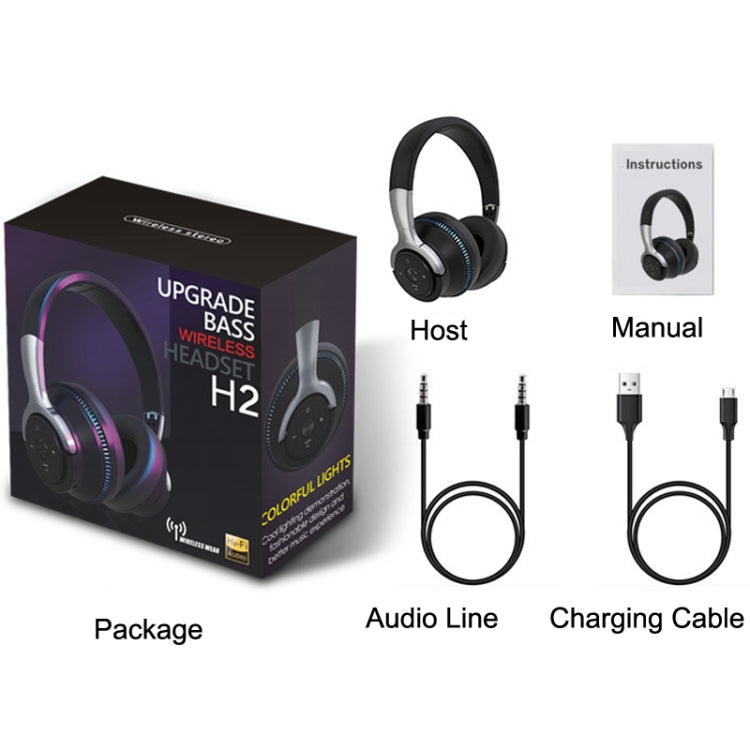 H2 Colorful Luminous Subwoofer Folding Retractable Card Wireless Bluetooth Headset(Black) by bashfashion