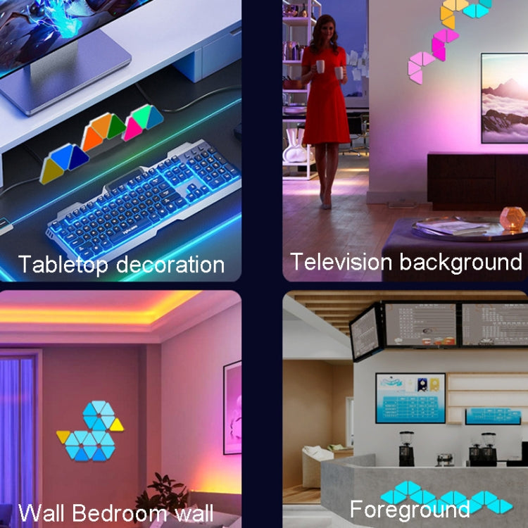 12pcs /Set Triangle Splicing Intelligent Sound Control Quantum Light Atmosphere Lighting With Remote Control, US Plug(Bluetooth Model) by bashfashion