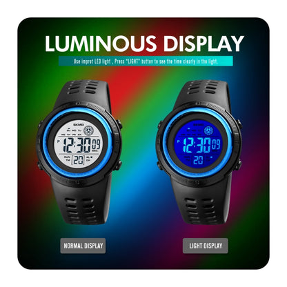 SKMEI 1773 Triplicate Round LED Dual Time Digital Display Colorful Backlight Electronic Watch(Blue White) by SKMEI
