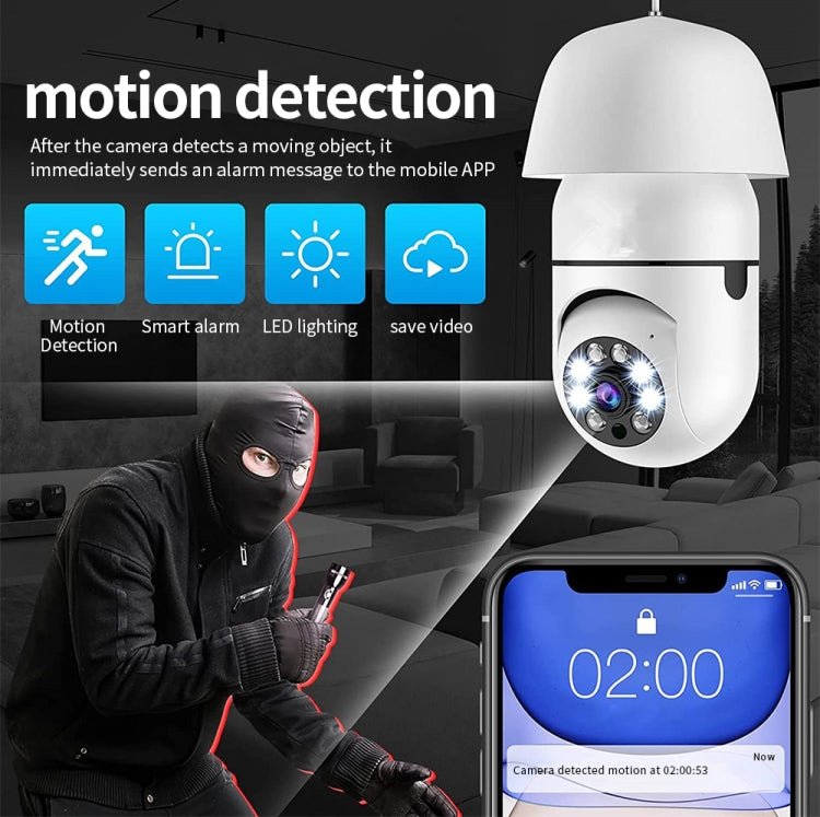 A6 2MP HD Light Bulb WiFi Camera Support Motion Detection/Two-way Audio/Night Vision/TF Card With 16G Memory Card by bashfashion