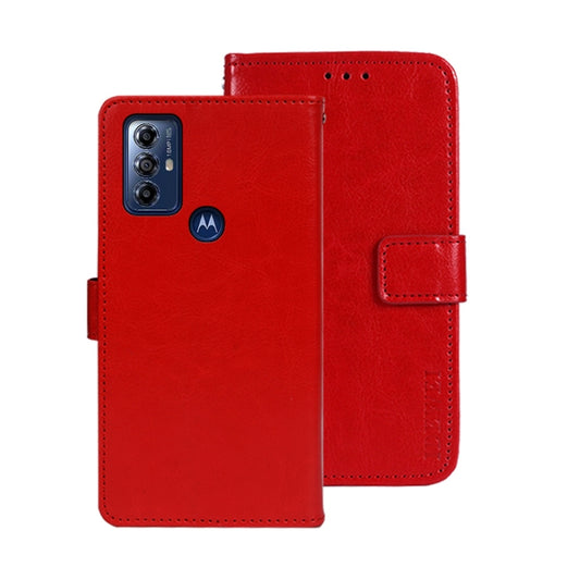 For Motorola Moto G Play 2023 idewei Crazy Horse Texture Leather Phone Case with Holder(Red) by idewei
