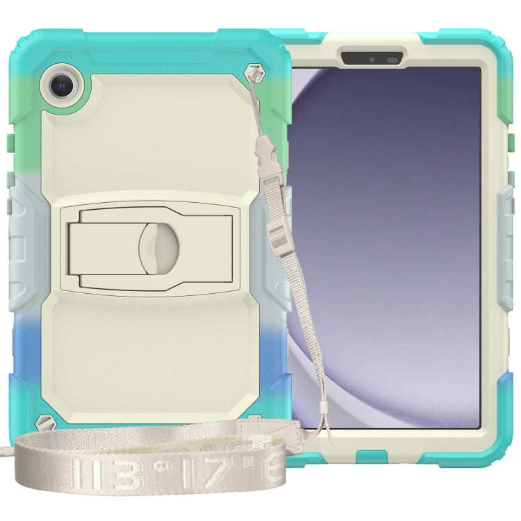 For Samsung Galaxy Tab A11 / A9 Silicone Hydric PC Tablet Case with Shoulder Strap & Holder(Colorful Light Blue) by bashfashion