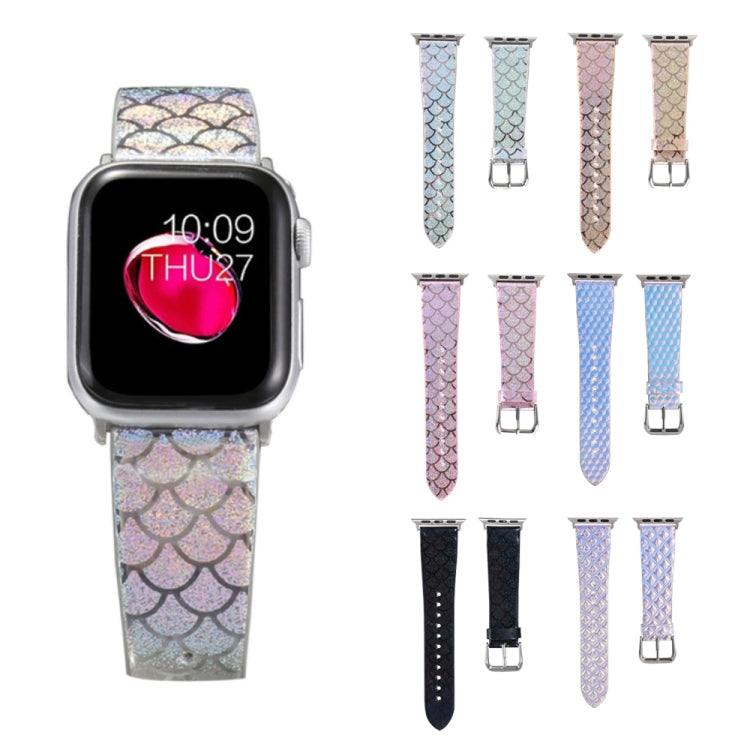 For Apple Watch 5 & 4 44mm / 3 & 2 & 1 42mm Discolor Glitter Fish Scale Texture Watch Band(Square) by bashfashion