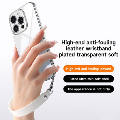 For iPhone 15 SULADA Electroplated Clear TPU Soft Frame Phone Case with Wrist Strap(Silver) by SULADA
