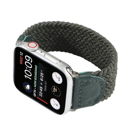 Nylon + Leather Braided Watch Band For Apple Watch Series 7 45mm / 6 & SE & 5 & 4 44mm / 3 & 2 & 1 42mm, Size:M(Army Green) by bashfashion