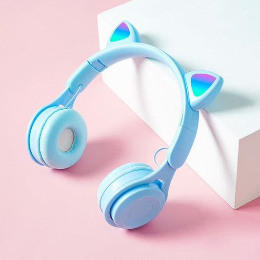 M6 Luminous Cat Ears Pure-color Foldable Bluetooth Headset with 3.5mm Jack & TF Card Slot (Blue) by bashfashion
