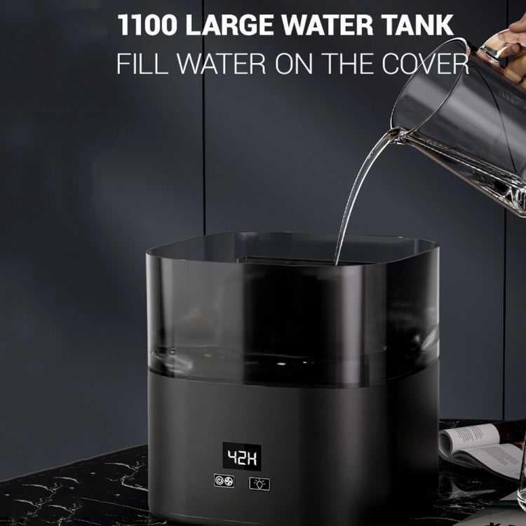 JSQ-58 1.1L large Capacity Digital Display Flame Atomization Humidifier, Color: Matt Black(EU Plug) by bashfashion