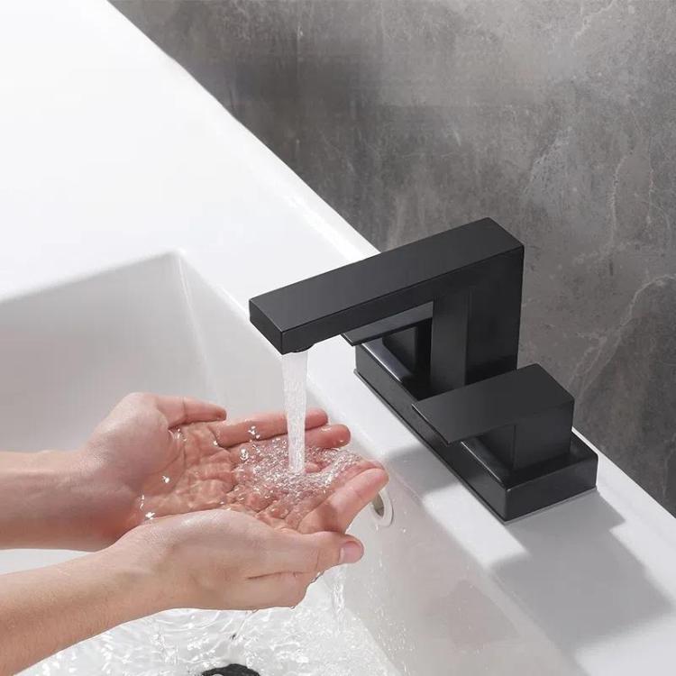 Dual Handle Two-Hole Bathroom Sink Faucet for Undermount Basin Separate Hot/Cold Water Controls, Spec: Black YH067 by bashfashion